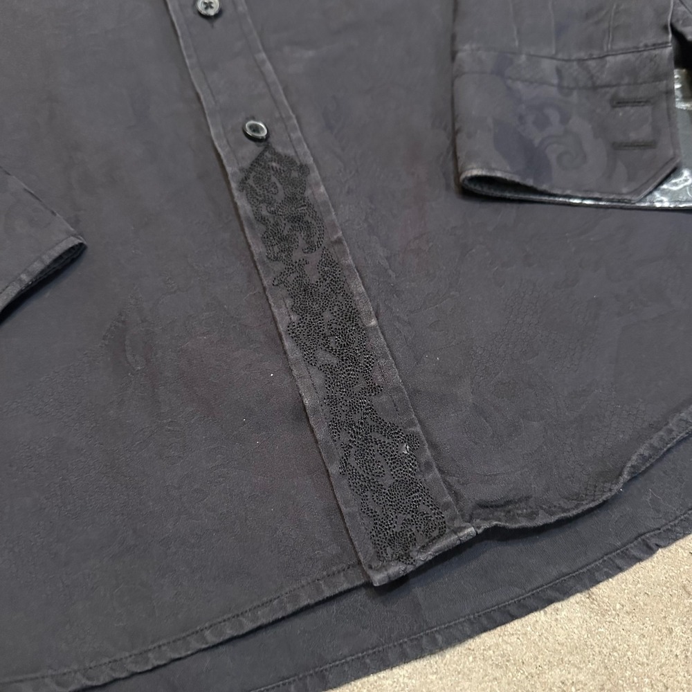 Robert Graham Button Down Mens Large Black Paisley Jacquard Classic Fit Shirt - Picture 2 of 12